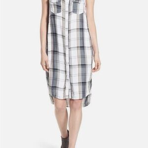 BP Black White and Brown Plaid Sleeveless Shirt Dress Size Medium